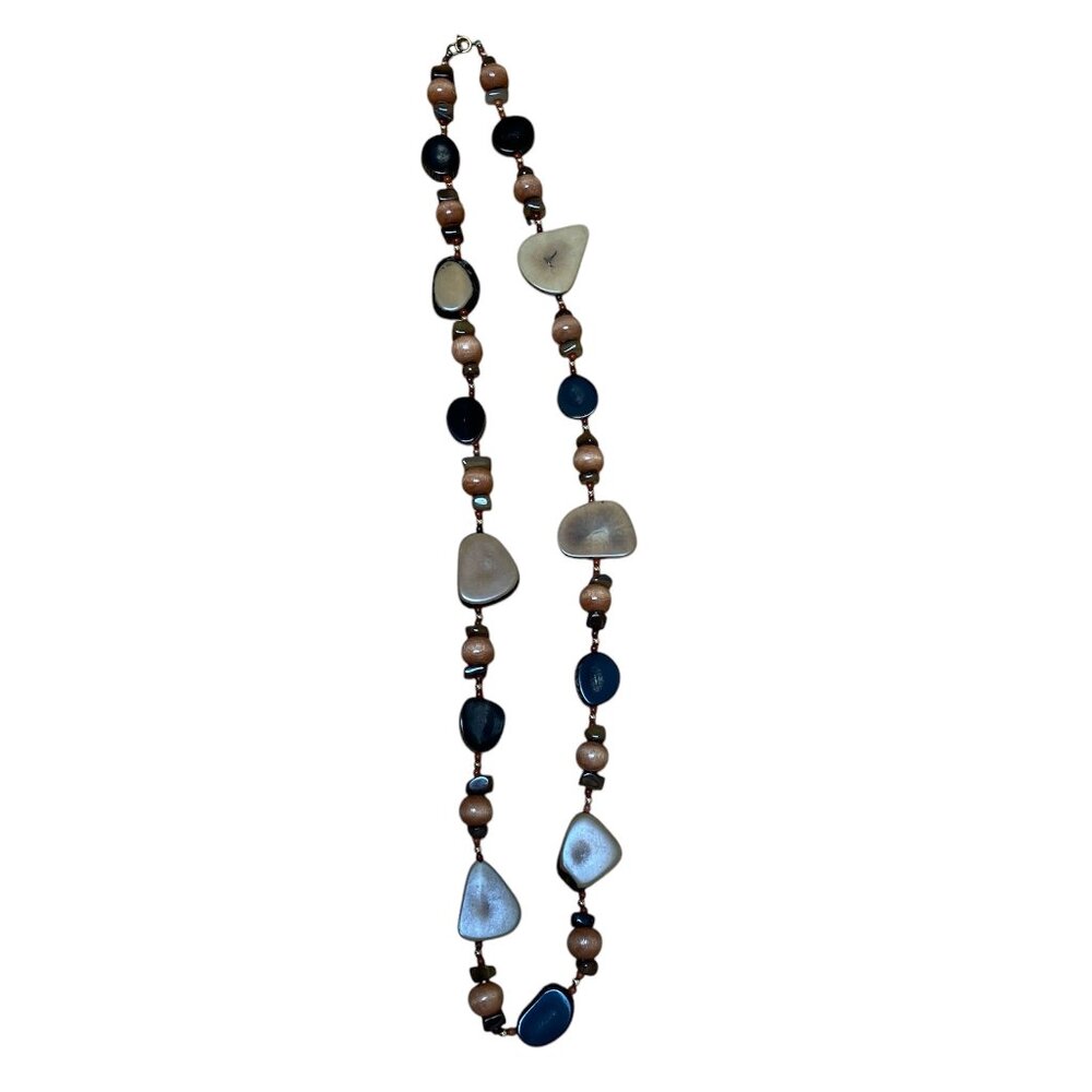Vintage petrified wood slice Beaded Necklace from 1970’s